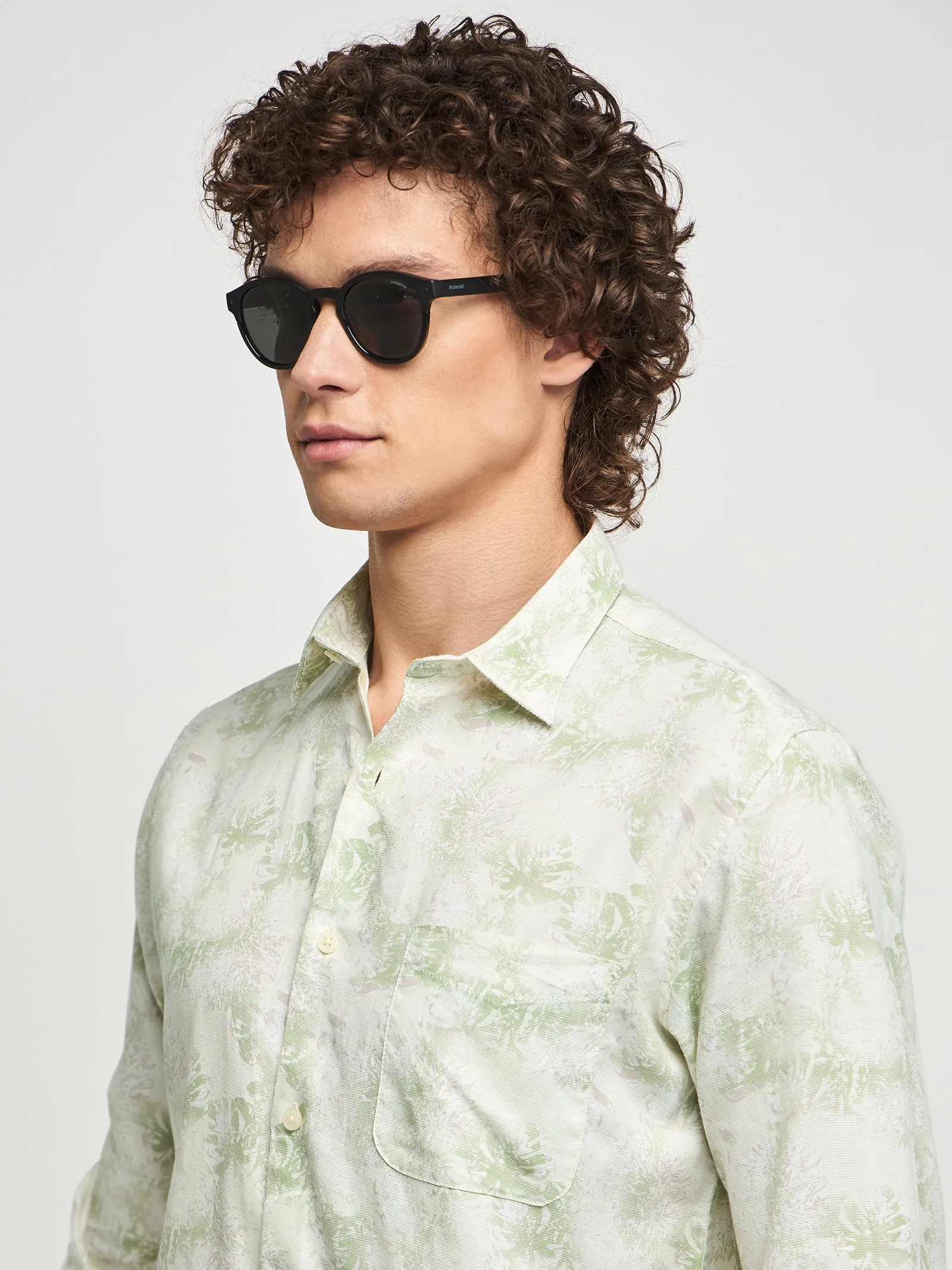 Abstract Print Textured Shirt