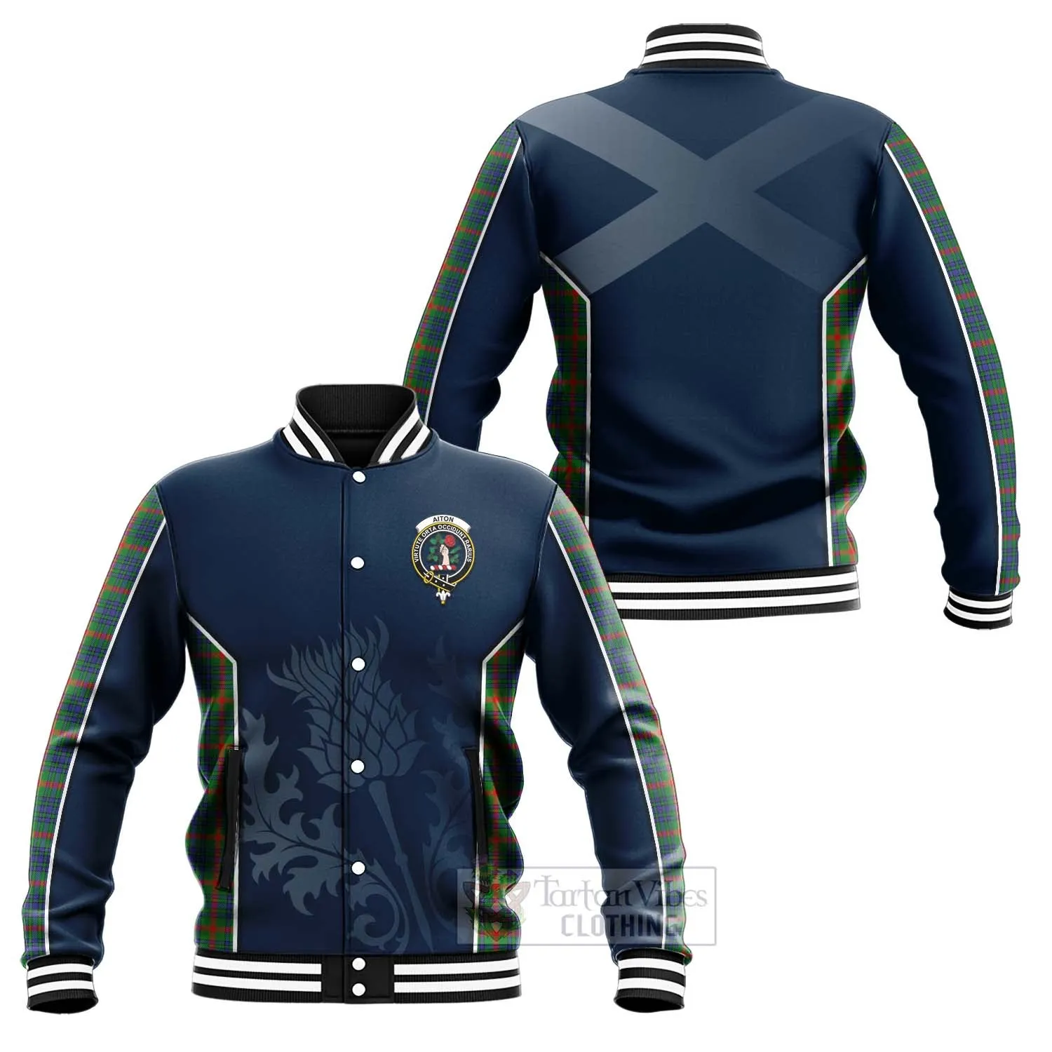 Aiton Tartan Baseball Jacket with Family Crest and Scottish Thistle Vibes Sport Style