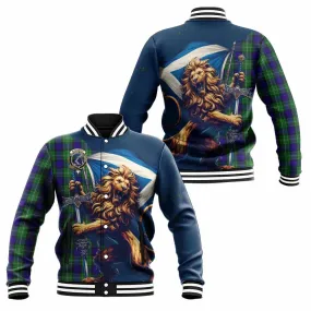 Alexander Tartan Family Crest Baseball Jacket with Scottish Majestic Lion