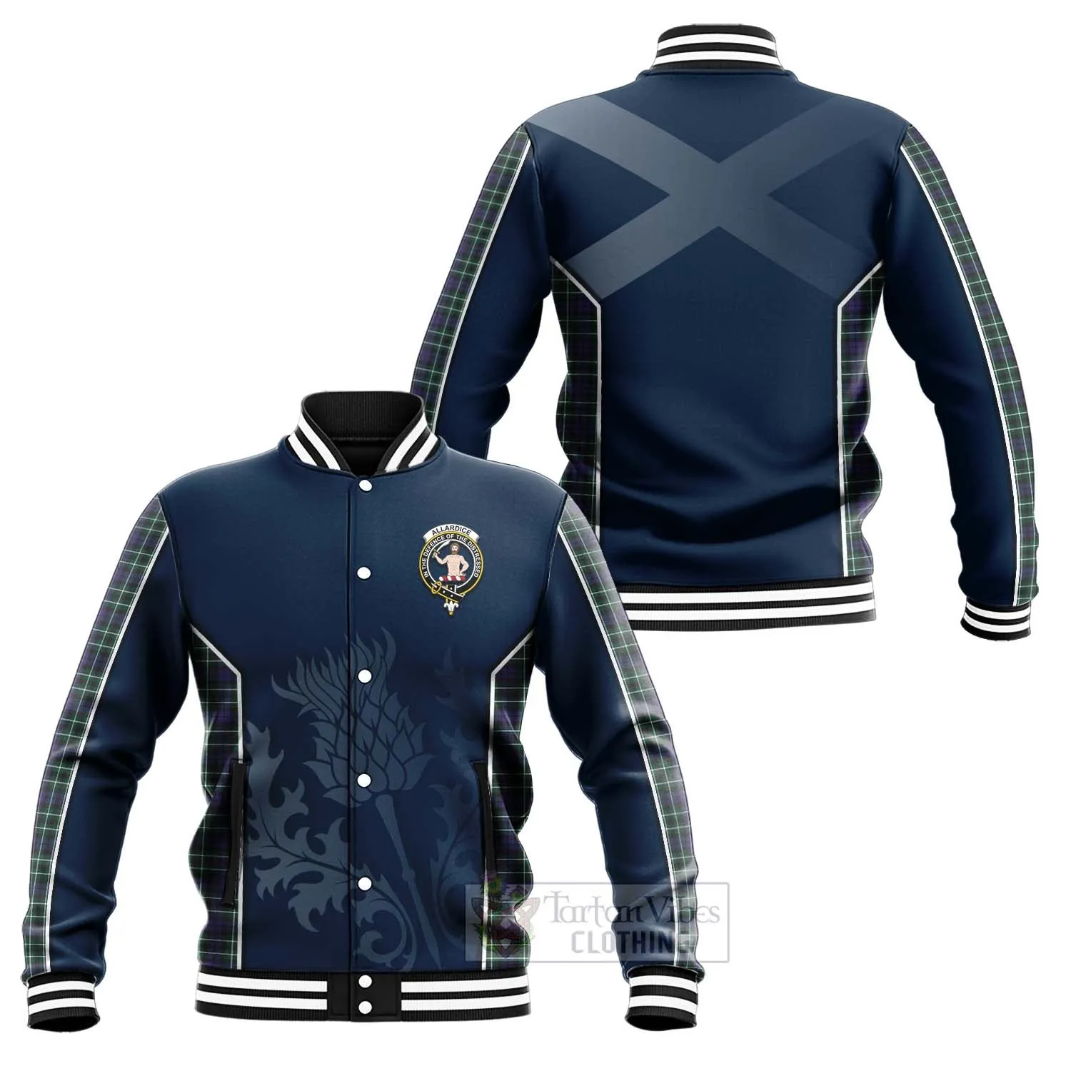 Allardice Tartan Baseball Jacket with Family Crest and Scottish Thistle Vibes Sport Style