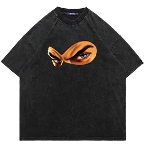 Angry face t-shirt vintage wash retro poster grunge tee grey