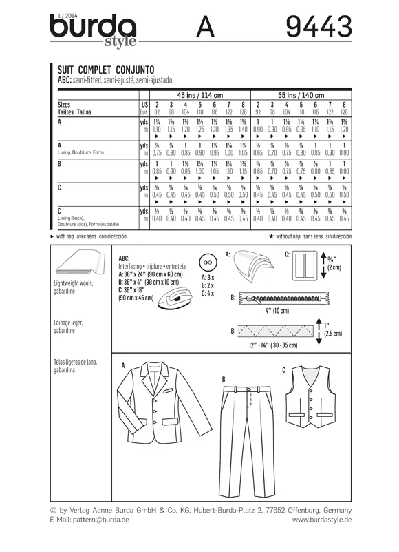 Burda BD9443 Boys' Suit Pattern | Advanced