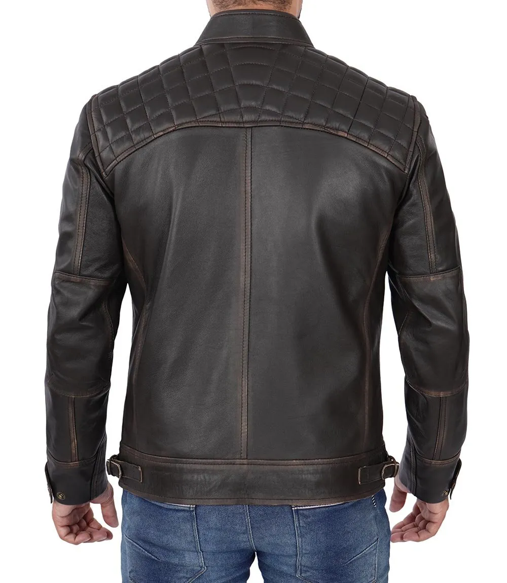 Diamond Mens Distressed Brown Motorcycle Leather Jacket