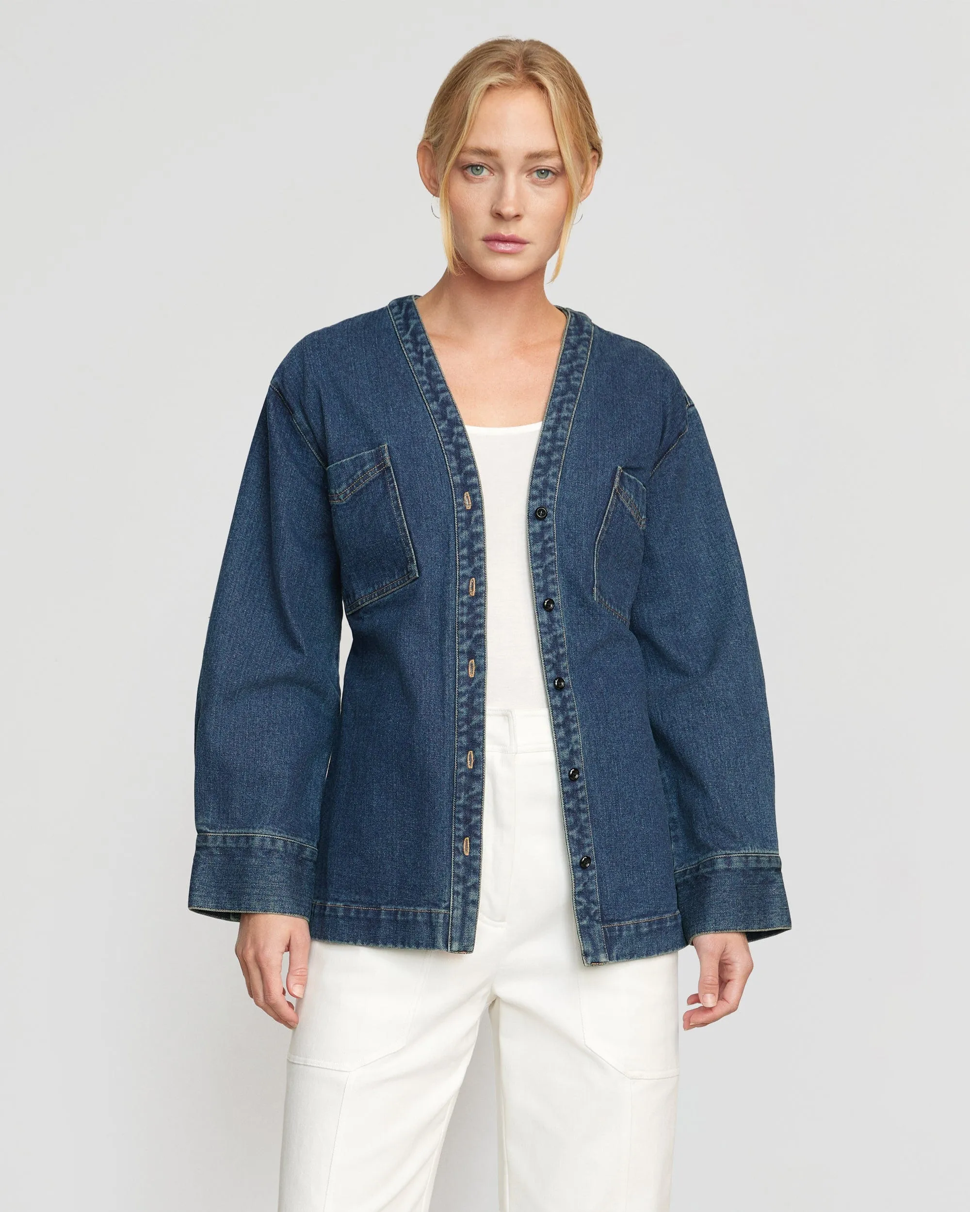 Emmett Structured-Sleeve Denim Jacket