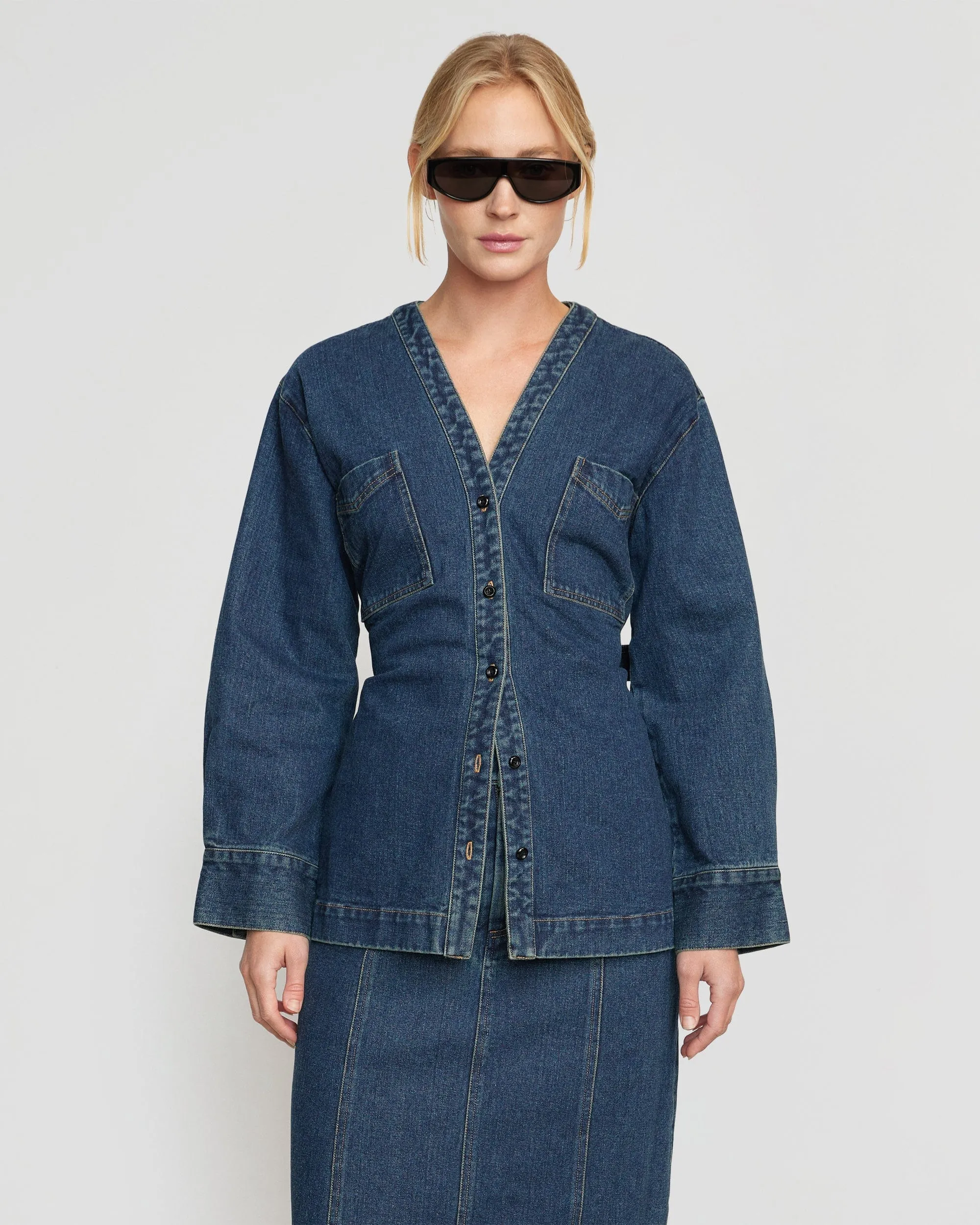 Emmett Structured-Sleeve Denim Jacket