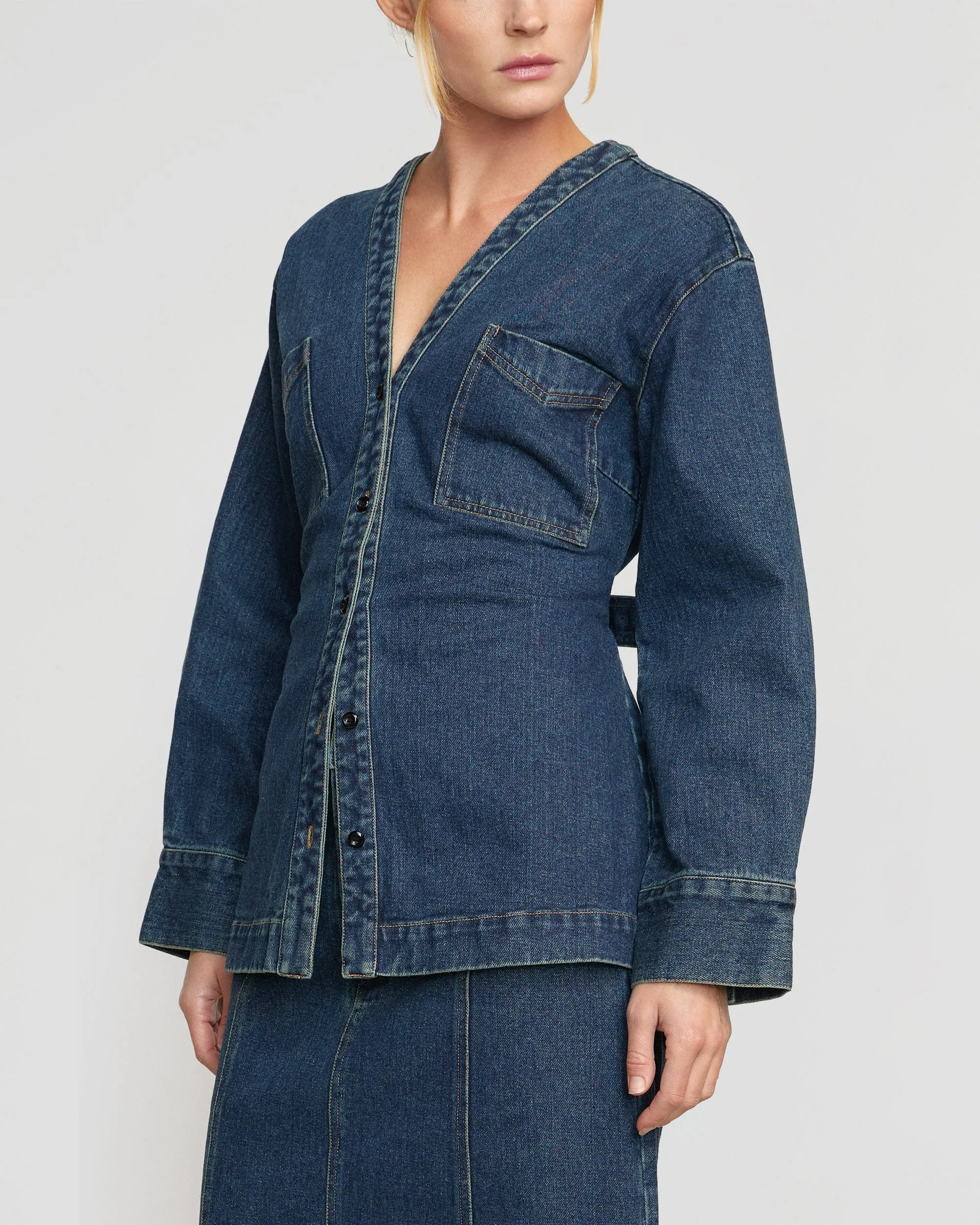 Emmett Structured-Sleeve Denim Jacket