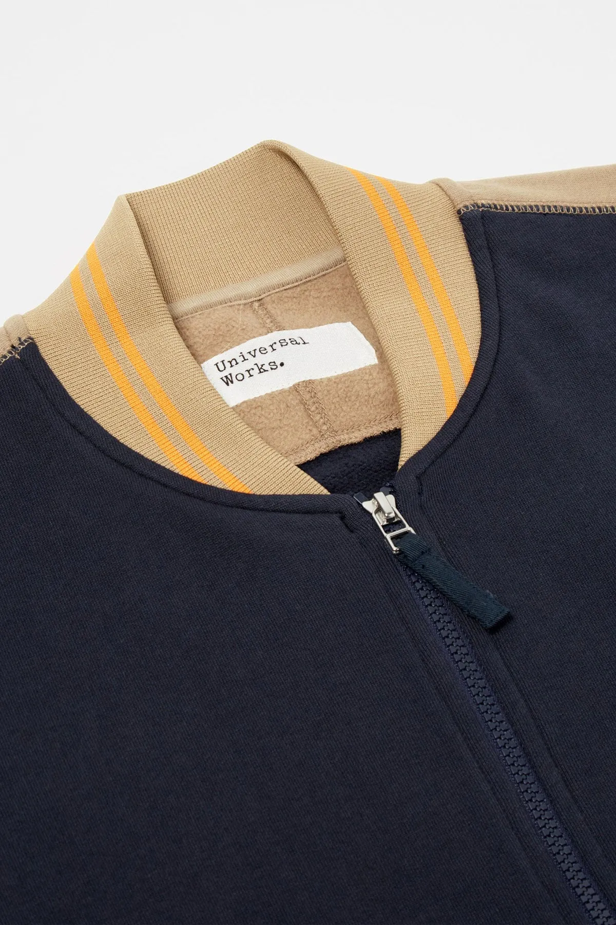Universal Works - Carbis Jacket In Navy/Sand Brushback Sweat