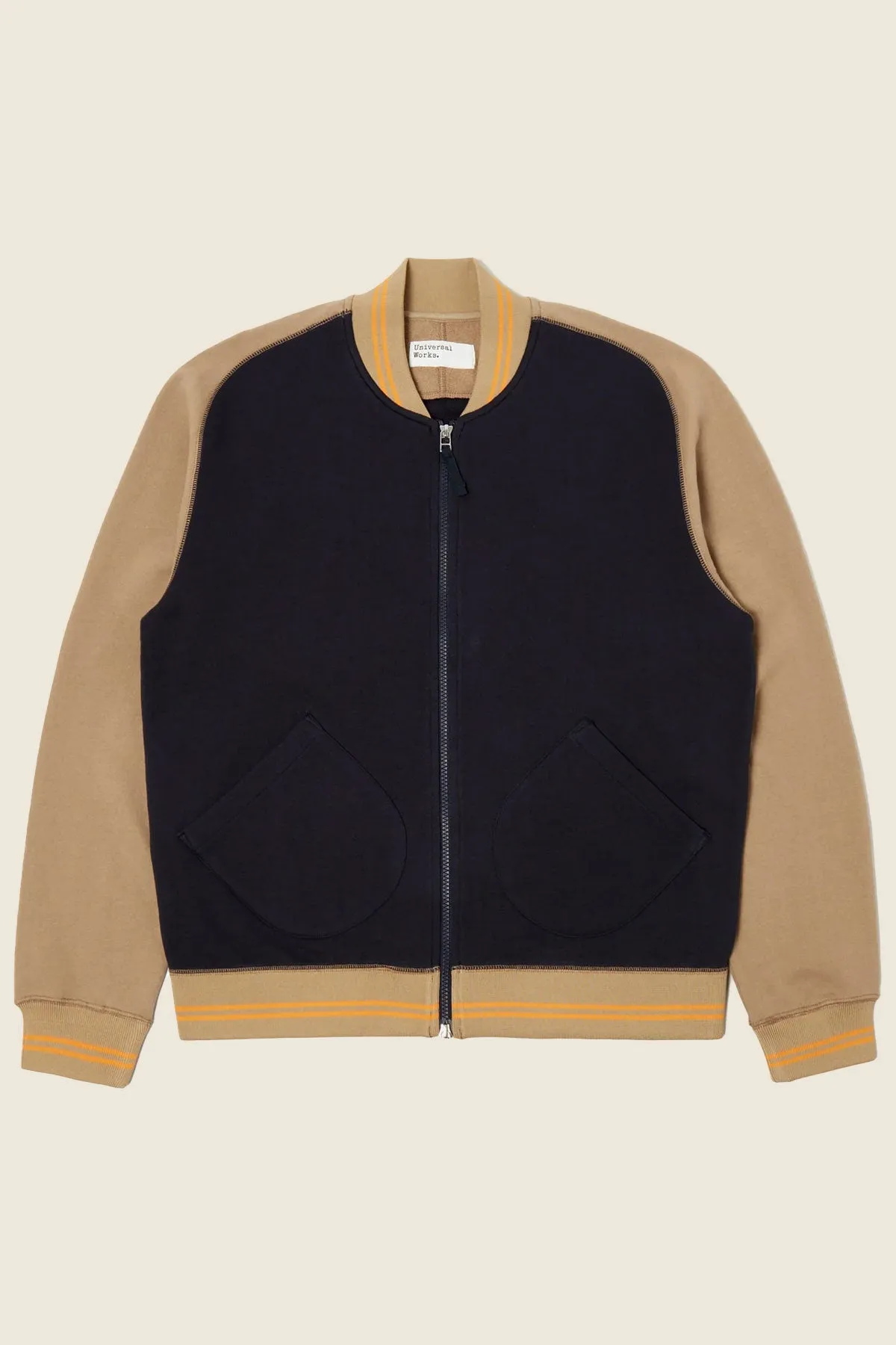 Universal Works - Carbis Jacket In Navy/Sand Brushback Sweat